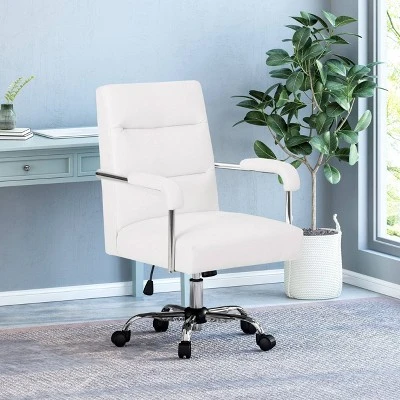 Gehring Modern Channel Stitched Swivel Office Lift Chair White/Chrome - Christopher Knight Home 1 Gehring Modern Channel Stitched Swivel Office Lift Chair White/Chrome - Christopher Knight Home