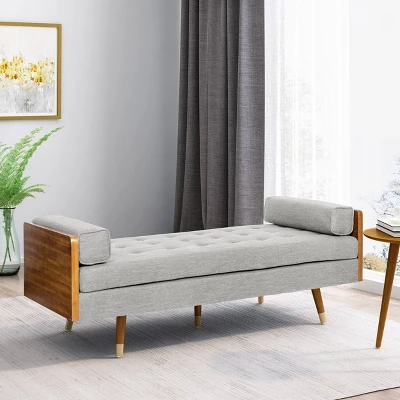 Keairns Mid Century Modern Tufted Double End Chaise Lounge With Bolster Pillows - Christopher Knight Home 1 Keairns Mid Century Modern Tufted Double End Chaise Lounge With Bolster Pillows - Christopher Knight Home