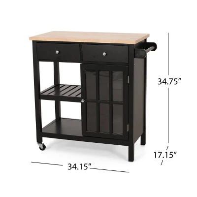 Byway Contemporary Kitchen Cart With Wheels Black/Natural - Christopher Knight Home 2 Byway Contemporary Kitchen Cart With Wheels Black/Natural - Christopher Knight Home - Image 2