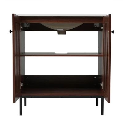 Christopher Knight Home Raja 30" Contemporary Vintage Bathroom Vanity With Ceramic Sink And Fence Door, Dark Brown 6 Christopher Knight Home Raja 30" Contemporary Vintage Bathroom Vanity With Ceramic Sink And Fence Door, Dark Brown - Image 6