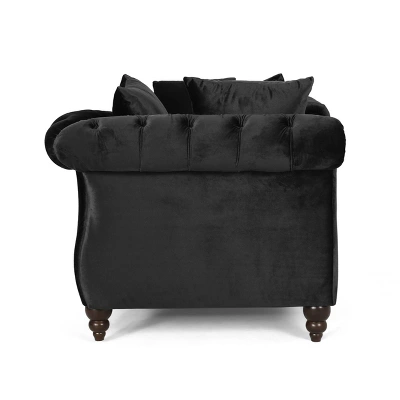 Houck Modern Glam Tufted Velvet Tete-A-Tete Chaise Lounge With Accent Pillows - Christopher Knight Home 3 Houck Modern Glam Tufted Velvet Tete-A-Tete Chaise Lounge With Accent Pillows - Christopher Knight Home - Image 3