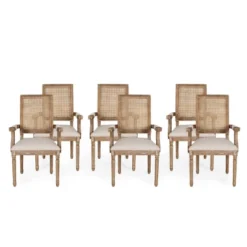Set Of 6 Maria French Country Wood And Cane Upholstered Dining Chairs - Christopher Knight Home -Living Furniture GUEST bab83799 919b 4733 b371 47f705a81437