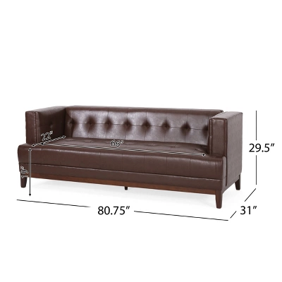 Raintree Mid Century Modern Faux Leather Tufted 3 Seater Sofa Dark Brown/Espresso - Christopher Knight Home 8 Raintree Mid Century Modern Faux Leather Tufted 3 Seater Sofa Dark Brown/Espresso - Christopher Knight Home - Image 8