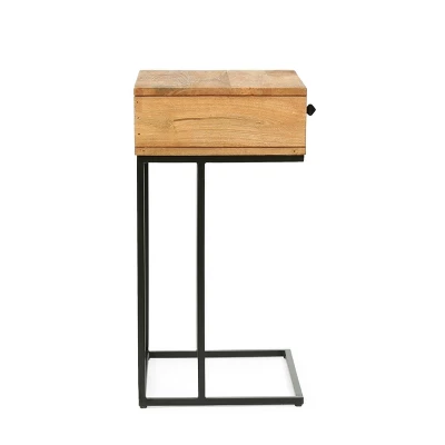 Gaudet Modern Industrial Handmade Mango Wood C Shaped Side Table With Drawer Natural/Black - Christopher Knight Home 3 Gaudet Modern Industrial Handmade Mango Wood C Shaped Side Table With Drawer Natural/Black - Christopher Knight Home - Image 3