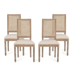 Set Of 4 Regina French Country Wood And Cane Upholstered Dining Chairs - Christopher Knight Home -Living Furniture GUEST bc160784 c42b 4f46 85ad 88e32120610e