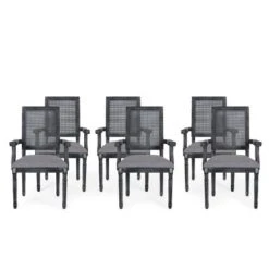 Set Of 6 Maria French Country Wood And Cane Upholstered Dining Chairs - Christopher Knight Home -Living Furniture GUEST bc5185f4 04a0 45ef 8255 ac7a527ed3dd