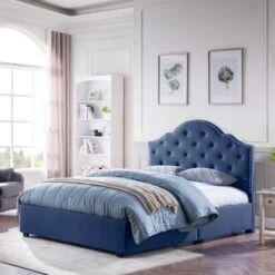 Queen Cordeaux Fully-Upholstered Bed Navy Blue - Christopher Knight Home