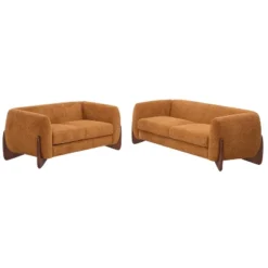 Christopher Knight Home Emma 2 Pieces Living Room Boucle Upholstered Sofa Set, Caramel