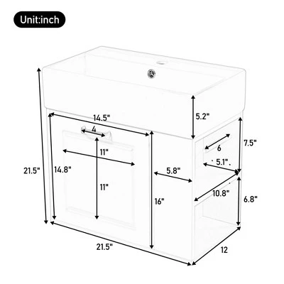 Christopher Knight Home Emilee Modern 21.8" Wall-Mounted Floating Bathroom Vanity With Ceramic Sink 2 Christopher Knight Home Emilee Modern 21.8" Wall-Mounted Floating Bathroom Vanity With Ceramic Sink - Image 2