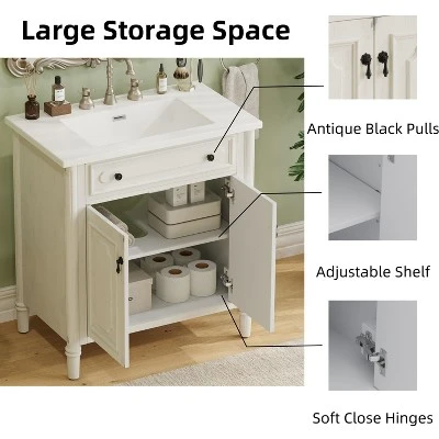 Christopher Knight Home Mualani 31" Vintage Bathroom Vanity With Ceramic Sink, 2 Doors And Adjustable Shelf 4 Christopher Knight Home Mualani 31" Vintage Bathroom Vanity With Ceramic Sink, 2 Doors And Adjustable Shelf - Image 4