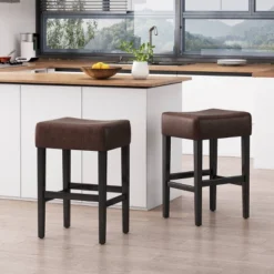 Set Of 2 Lopez Backless Leather Counter Height Barstool - Christopher Knight Home -Living Furniture GUEST bd6e4658 db41 4127 9007 31f632cff844