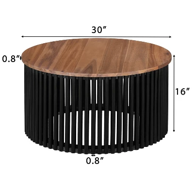 Christopher Knight Home Zanvia 30" Round Acacia Wood Coffee Table With Slatted Base 2 Christopher Knight Home Zanvia 30" Round Acacia Wood Coffee Table With Slatted Base - Image 2