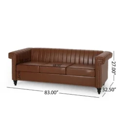 Drury Contemporary Channel Stitch 3 Seater Sofa With Nailhead Trim - Christopher Knight Home -Living Furniture GUEST beab96b4 9dca 4205 8664 9aee7ced4b92