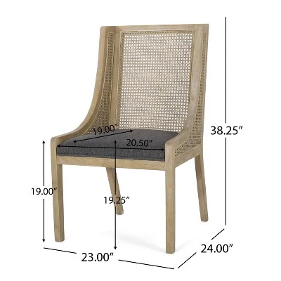 Christopher Knight Home Set Of 2 Maurers Cane And Wood Upholstered Dining Chairs Charcoal/Natural 7 Christopher Knight Home Set Of 2 Maurers Cane And Wood Upholstered Dining Chairs Charcoal/Natural - Image 7