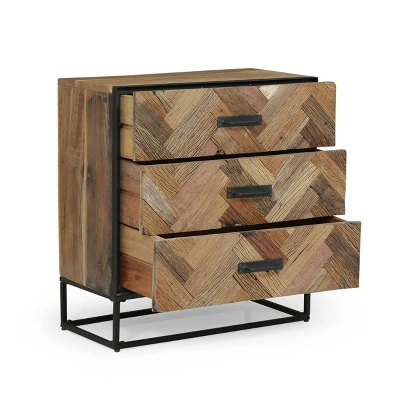 Burdine Handcrafted Boho Wood 3 Drawer Cabinet Natural/Black - Christopher Knight Home 2 Burdine Handcrafted Boho Wood 3 Drawer Cabinet Natural/Black - Christopher Knight Home - Image 2