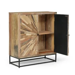 Orem Handcrafted Boho Wooden 2 Door Cabinet Natural/Black - Christopher Knight Home: Artisan Storage, Iron Frame -Living Furniture GUEST c0041904 de72 4bf3 abe7 dc1cb33b7590
