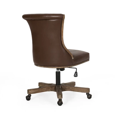 Coulee Contemporary Upholstered Roll Back Swivel Office Chair Dark Brown/Natural - Christopher Knight Home 3 Coulee Contemporary Upholstered Roll Back Swivel Office Chair Dark Brown/Natural - Christopher Knight Home - Image 3