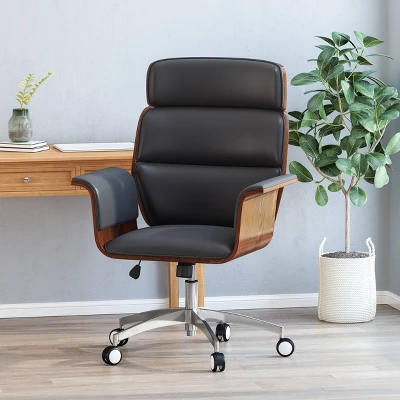 Cannonade Mid-Century Modern Swivel Office Chair Black/Walnut - Christopher Knight Home 1 Cannonade Mid-Century Modern Swivel Office Chair Black/Walnut - Christopher Knight Home