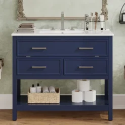 Christopher Knight Home Lowell Contemporary 36" Bathroom Vanity With Ceramic Sink, Tip-Out Tray, 2 Drawers And Open Shelf -Living Furniture GUEST c34d01e8 34ff 4fb7 bdaf a318aaaa7360