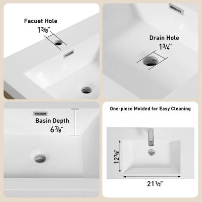 Christopher Knight Home Marshall Wall-Mounted White Bathroom Vanity With Stone Resin Sink And Two Drawers 3 Christopher Knight Home Marshall Wall-Mounted White Bathroom Vanity With Stone Resin Sink And Two Drawers - Image 3