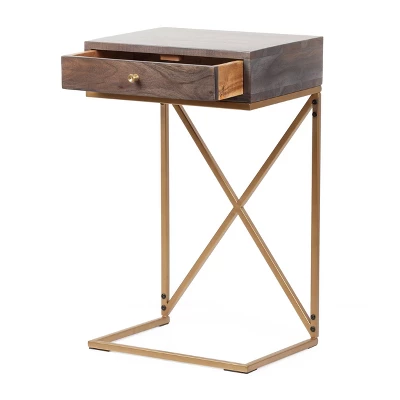 Bucyrus Rustic Glam Handcrafted Acacia Wood C Shaped Side Table Dark Brown/Gold - Christopher Knight Home 2 Bucyrus Rustic Glam Handcrafted Acacia Wood C Shaped Side Table Dark Brown/Gold - Christopher Knight Home - Image 2
