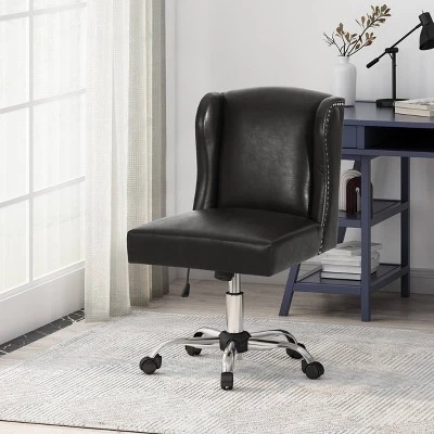 Bergen Contemporary Wingback Swivel Office Chair Midnight Black/Chrome - Christopher Knight Home 1 Bergen Contemporary Wingback Swivel Office Chair Midnight Black/Chrome - Christopher Knight Home