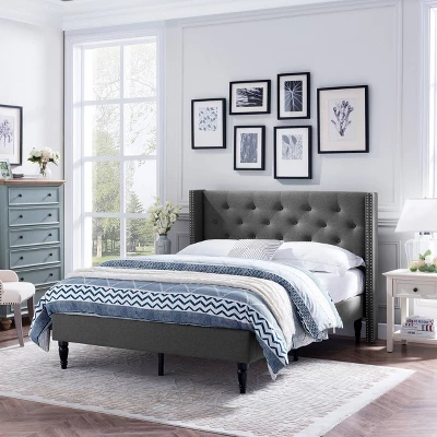 Queen Roz Upholstered Traditional Bed Charcoal Gray - Christopher Knight Home 1 Queen Roz Upholstered Traditional Bed Charcoal Gray - Christopher Knight Home
