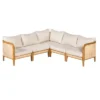 Christopher Knight Home Tighnari Boho Outdoor 5-Seater Rattan Acacia Wood V-Shaped Sectional Sofa With Cushions