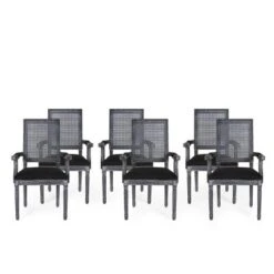 Set Of 6 Maria French Country Wood And Cane Upholstered Dining Chairs - Christopher Knight Home -Living Furniture GUEST ca7d7f6e 1dfa 4250 8fb6 52351edfbdf7