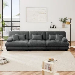 Christopher Knight Home Coral 134" 3-Seater Sectional Sofa Chenille Upholstered Furniture For Living Room