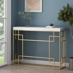 Depue Modern Glam Geometric Console Table Gold/White - Christopher Knight Home