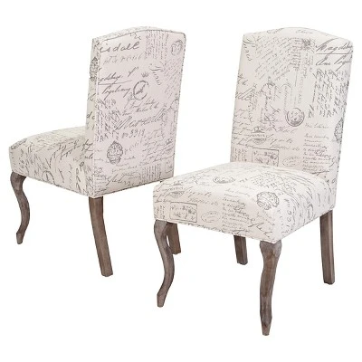 Christopher Knight Home Set Of 2 Crown Top French Script Fabric Dining Chair Wood/Beige: Elegant Linen & Cotton Upholstery, Hardwood Frame 2 Christopher Knight Home Set Of 2 Crown Top French Script Fabric Dining Chair Wood/Beige: Elegant Linen & Cotton Upholstery, Hardwood Frame - Image 2