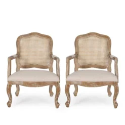 Set Of 2 Andrea French Country Wood And Cane Upholstered Dining Armchairs - Christopher Knight Home 25 Set Of 2 Andrea French Country Wood And Cane Upholstered Dining Armchairs - Christopher Knight Home -Living Furniture GUEST ce6f7316 eedf 4b44 80a0 c8f7c723ab13