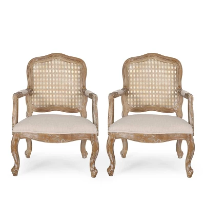 Set Of 2 Andrea French Country Wood And Cane Upholstered Dining Armchairs - Christopher Knight Home 11 Set Of 2 Andrea French Country Wood And Cane Upholstered Dining Armchairs - Christopher Knight Home - Image 11