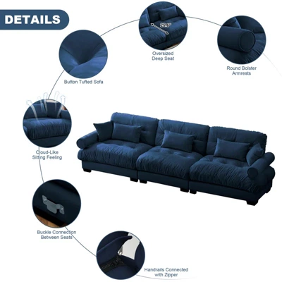 Christopher Knight Home Crane 130" Modern 3 Seater Velvet Sofa With Bolstered Armrests 4 Christopher Knight Home Crane 130" Modern 3 Seater Velvet Sofa With Bolstered Armrests - Image 4