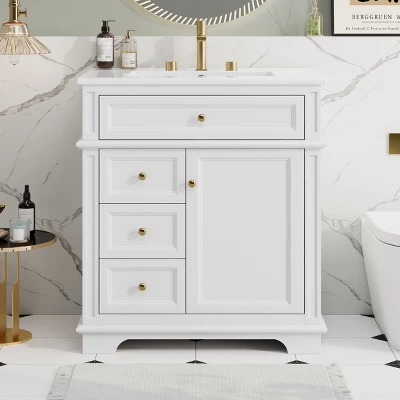 Christopher Knight Home Alonzo Modern 30" Bathroom Vanity With Ceramic Sink, One Shelf And Four Drawers 11 Christopher Knight Home Alonzo Modern 30" Bathroom Vanity With Ceramic Sink, One Shelf And Four Drawers - Image 11