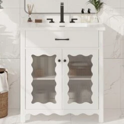 Christopher Knight Home Wiro Modern 31" Bathroom Vanity With Ceramic Sink, Tempered Glass Doors And Adjustable Shelves 17 Christopher Knight Home Wiro Modern 31" Bathroom Vanity With Ceramic Sink, Tempered Glass Doors And Adjustable Shelves -Living Furniture GUEST d1d6cb0e 5dd9 4145 ba0b d35cb4ca30ce