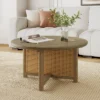 Christopher Knight Home Nova Farmhouse Rattan Rubberwood Round Coffee Table With Criss Cross Design
