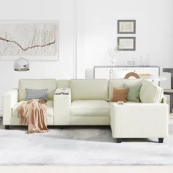 Christopher Knight Home Dave Reversible Corduroy L-Shaped Sofa With Cup Holders And Storage