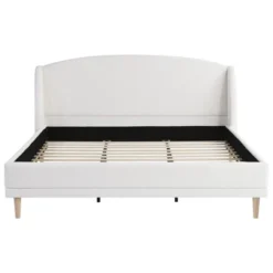 Christopher Knight Home Nicky Boucle Upholstered Platform Bed With Wingback Headboard, White -Living Furniture GUEST d79fbe5d 1dc8 4935 af1b b0b36b9d6ff6