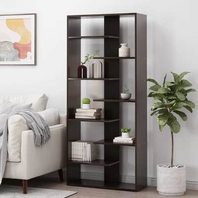 71" Sparks Modern Geometric High Shelf Bookcase Dark Gray - Christopher Knight Home 1 71" Sparks Modern Geometric High Shelf Bookcase Dark Gray - Christopher Knight Home