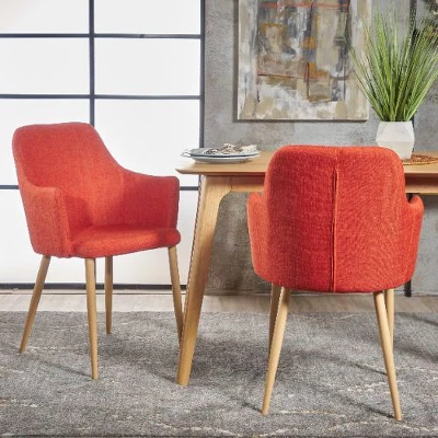 Set Of 2 Mid-Century Modern Fabric Dining Chairs, Accent Side Chair, Leisure Chairs With Wood-Finish Metal Legs, Christopher Knight Home Armchair 10 Set Of 2 Mid-Century Modern Fabric Dining Chairs, Accent Side Chair, Leisure Chairs With Wood-Finish Metal Legs, Christopher Knight Home Armchair - Image 10