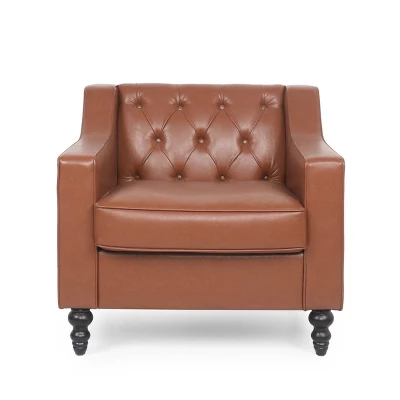 Furman Contemporary Tufted Club Chair Cognac - Christopher Knight Home 9 Furman Contemporary Tufted Club Chair Cognac - Christopher Knight Home - Image 9