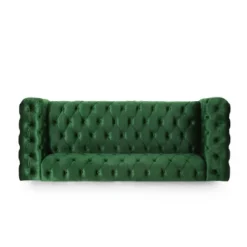 Sagewood Contemporary Velvet Tufted 3 Seater Sofa Emerald/Espresso - Christopher Knight Home 12 Sagewood Contemporary Velvet Tufted 3 Seater Sofa Emerald/Espresso - Christopher Knight Home -Living Furniture GUEST da7d69f2 8bf2 4b4a bd05 09744fa197e2