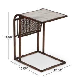 Zeyer Boho Glam Handcrafted Marble Top C-Shaped Side Table With Magazine Rack Natural White/Antique Brass - Christopher Knight Home 13 Zeyer Boho Glam Handcrafted Marble Top C-Shaped Side Table With Magazine Rack Natural White/Antique Brass - Christopher Knight Home -Living Furniture GUEST dab505c5 8cd4 4d07 b92a 257116651d45