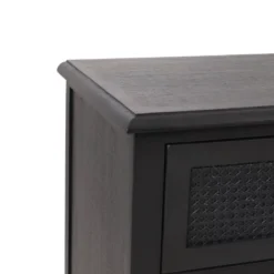 Newell Rustic Acacia Wood And Cane 3 Drawer Dresser Dark Gray - Christopher Knight Home -Living Furniture GUEST db0b6d2f 793d 4697 b630 02e38bc9b204