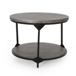 Cedarhurst Modern Industrial Round Coffee Table Gray/Black - Christopher Knight Home: Sturdy Iron Frame, Open Shelf -Living Furniture GUEST db198f32 81b0 4345 9870 174de23edc61