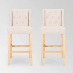 Set Of 2 Lansglen Button Tufted Wingback Barstools - Christopher Knight Home -Living Furniture GUEST db28c490 94a8 4518 bf96 a2d9a1620196