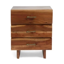 Set Of 2 Terrell Handcrafted Boho Acacia Wood 3 Drawer Nightstands Dark Natural - Christopher Knight Home -Living Furniture GUEST db2c8a5f 4ada 496b bdbb 0de2766eb57b