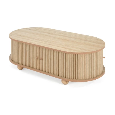 Christopher Knight Home Arizona Oval Wood Coffee Table With Half-Cover Accordion Door And Storage 3 Christopher Knight Home Arizona Oval Wood Coffee Table With Half-Cover Accordion Door And Storage - Image 3